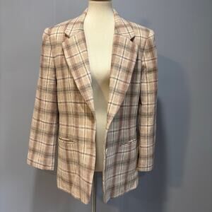 VTG Graff Plaid Tweed Blazer Jacket Brown Cream Wool Academia, Women's Size 10